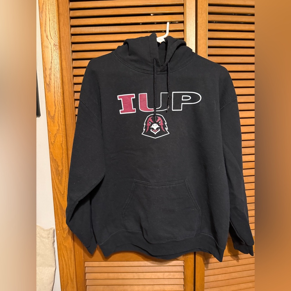 Gildan Black Hoodie with Red and White Logo